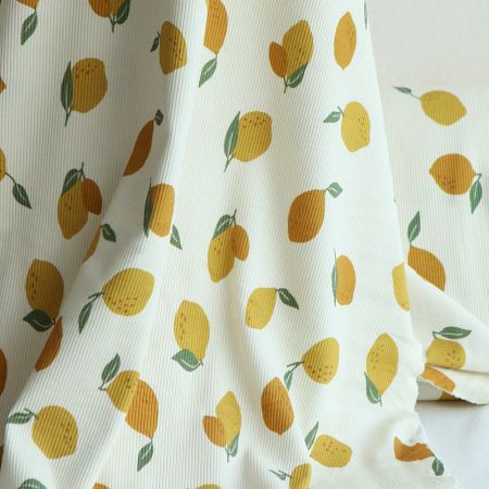 Jersey coton côtes fines à motif citrons jaunes Jersey coton côtes fines à motif citrons jaunes