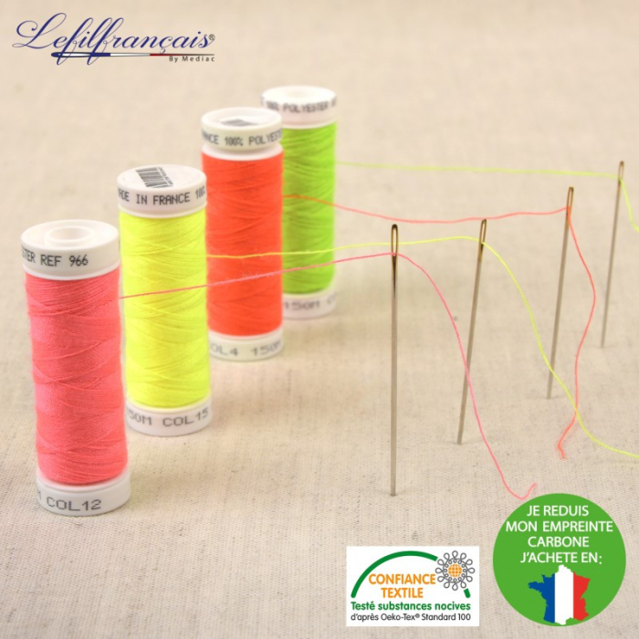Jaune fluo – Fil à coudre français polyester 150 m, Le Fil Français