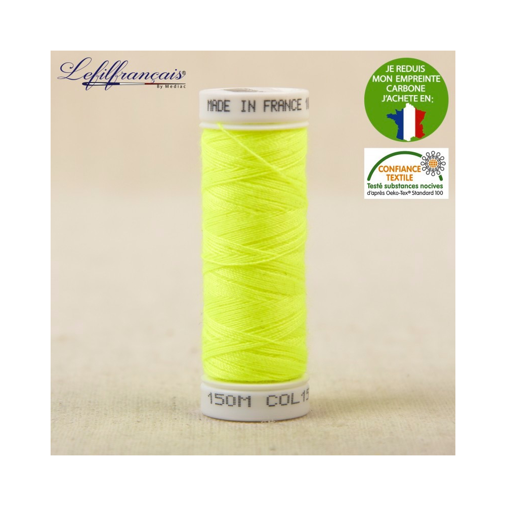 Jaune fluo – Fil à coudre français polyester 150 m, Le Fil Français