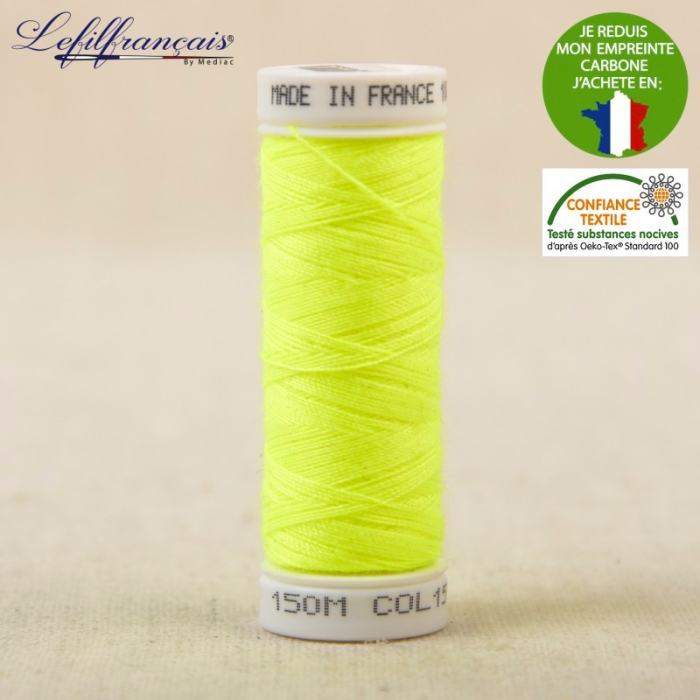 Jaune fluo – Fil à coudre français polyester 150 m, Le Fil Français