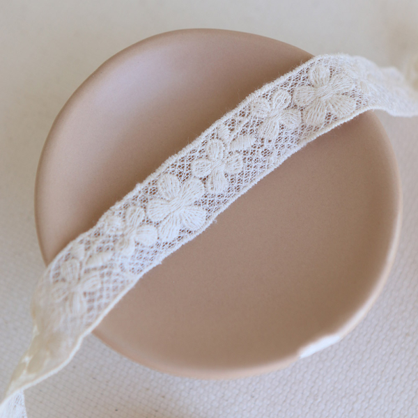 Galon tulle souple crème broderie coton brodé 20mm x 1m