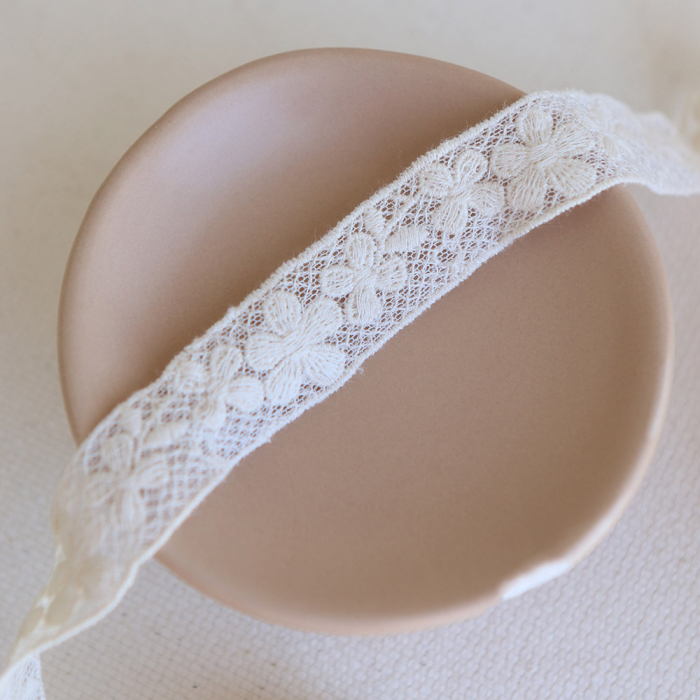 Galon tulle souple crème broderie coton brodé 20mm x 1m