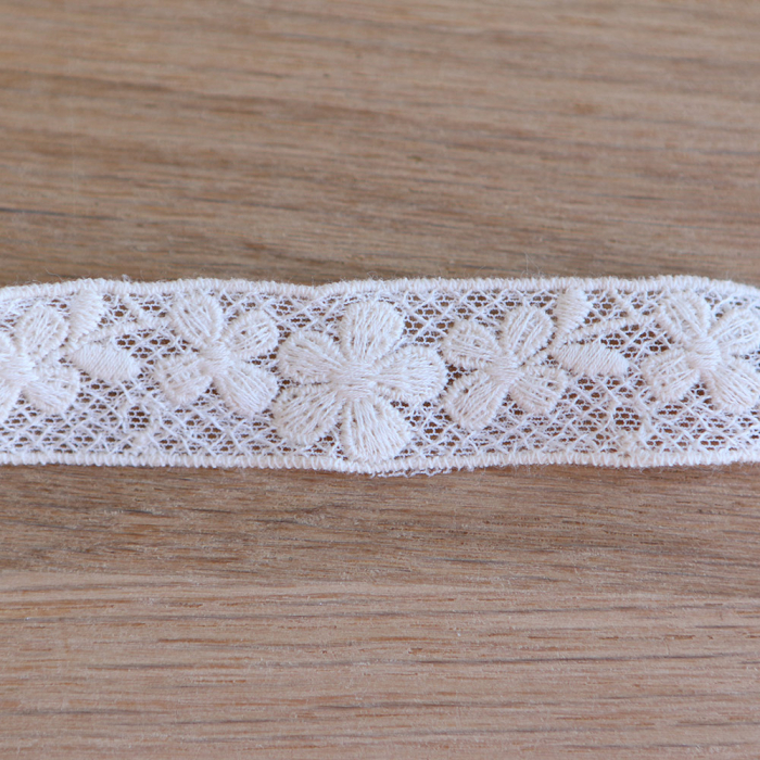 Galon tulle souple crème broderie coton brodé 20mm x 1m