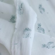 Pompon - Double gaze de coton BIO blanc motif lapins