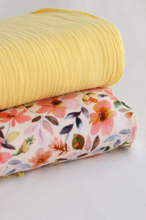 Double gaze de coton unie jaune citron