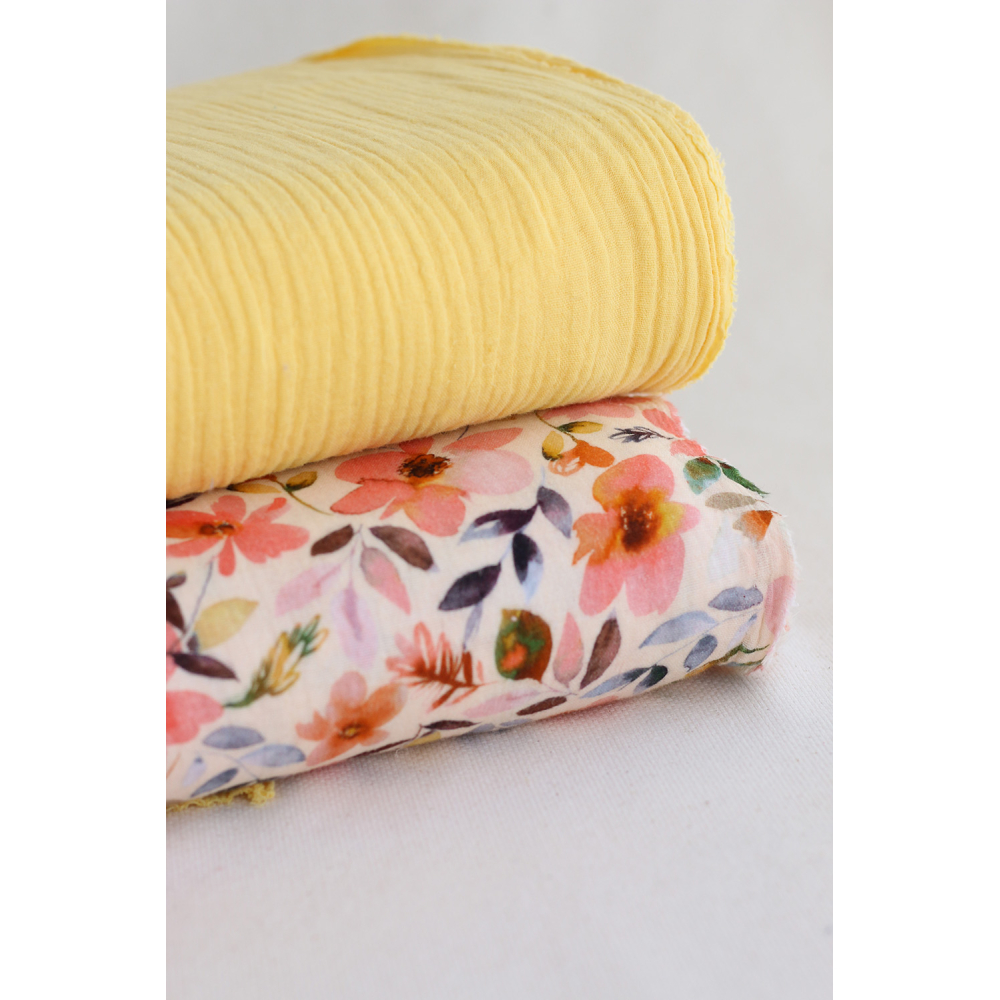 Double gaze de coton unie jaune citron