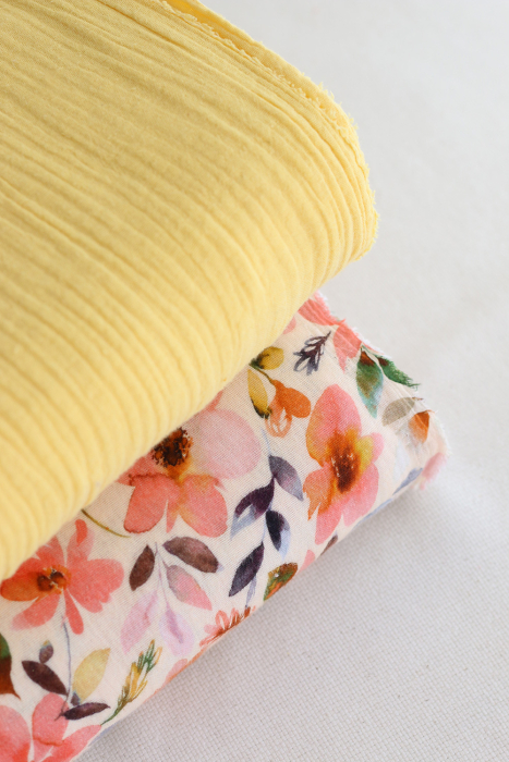 Double gaze de coton unie jaune citron