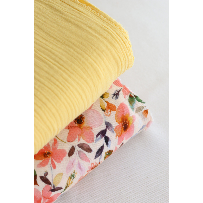 Double gaze de coton unie jaune citron