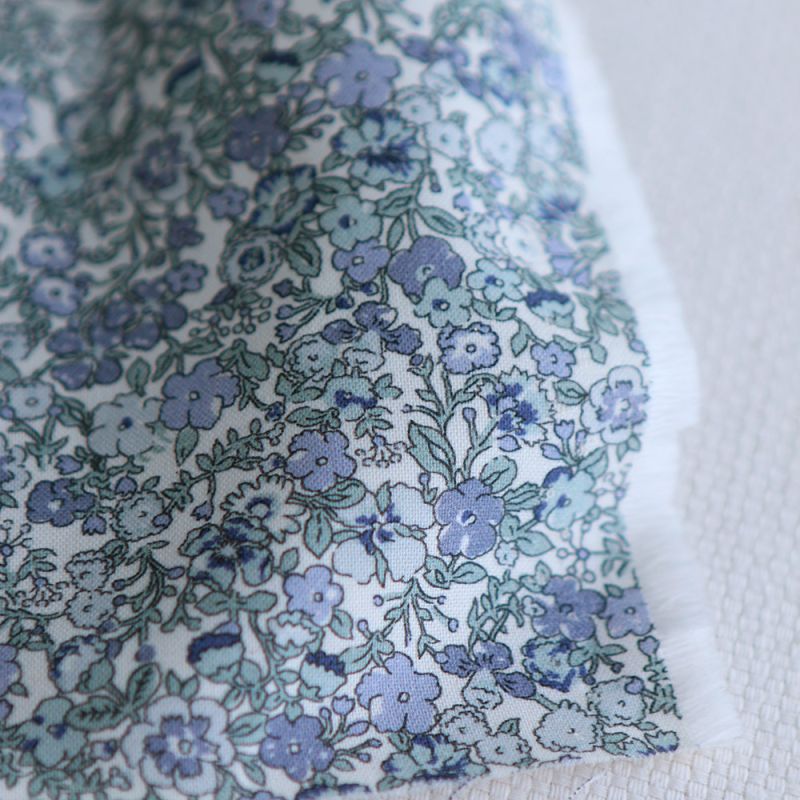 Opheline - Popeline douce coton organique fleuri bleu