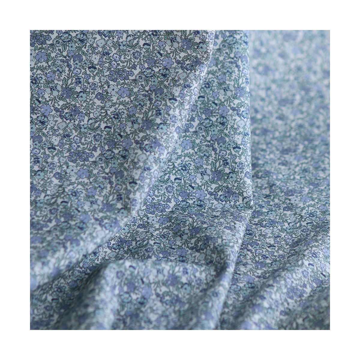 Opheline - Popeline douce coton organique fleuri bleu