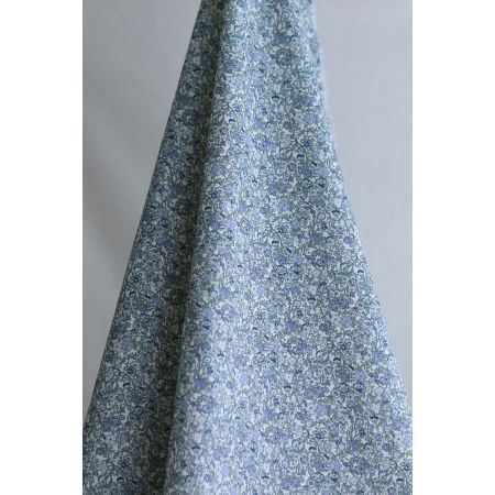 Opheline - Popeline douce coton organique fleuri bleu