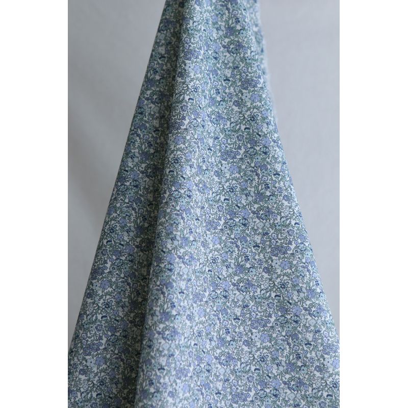 Opheline - Popeline douce coton organique fleuri bleu