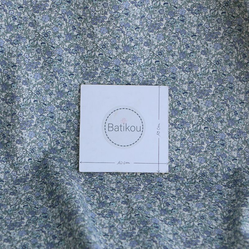 Opheline - Popeline douce coton organique fleuri bleu