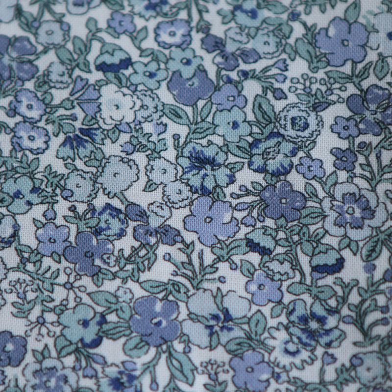 Opheline - Popeline douce coton organique fleuri bleu