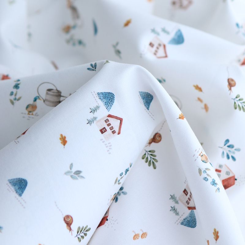 Mathurin - Tissu sergé / twill de coton organique imprimé ferme