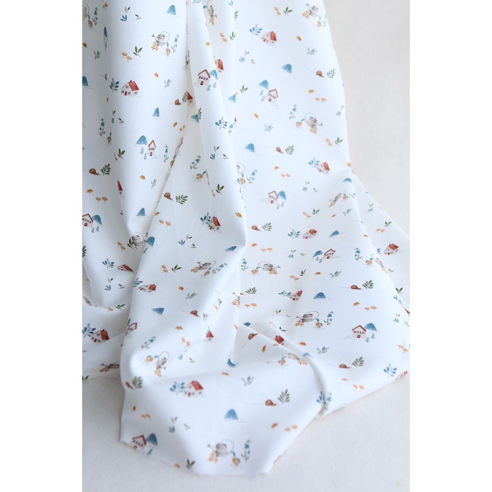 Mathurin - Tissu sergé / twill de coton organique imprimé ferme