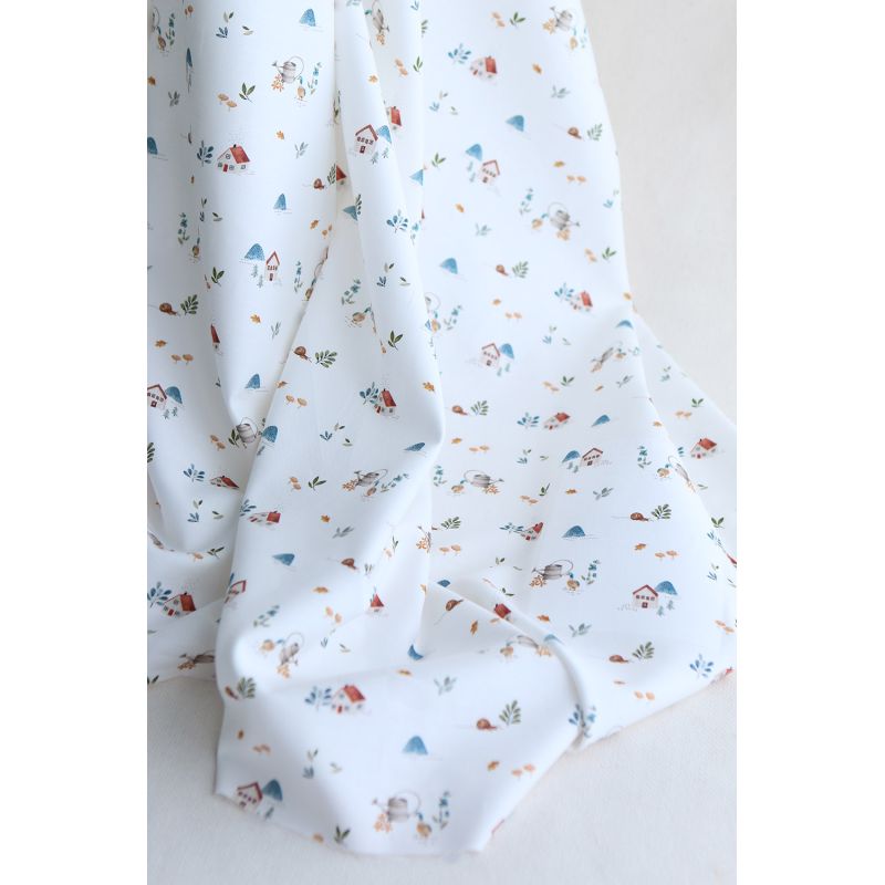 Mathurin - Tissu sergé / twill de coton organique imprimé ferme