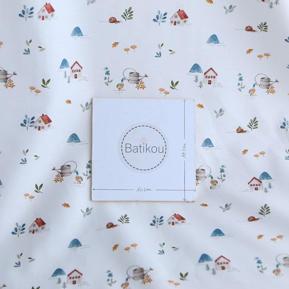 Mathurin - Tissu sergé / twill de coton organique imprimé ferme