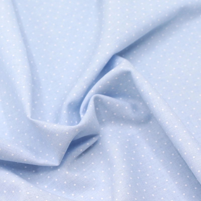 Chambray coton coloris bleu ciel à pois