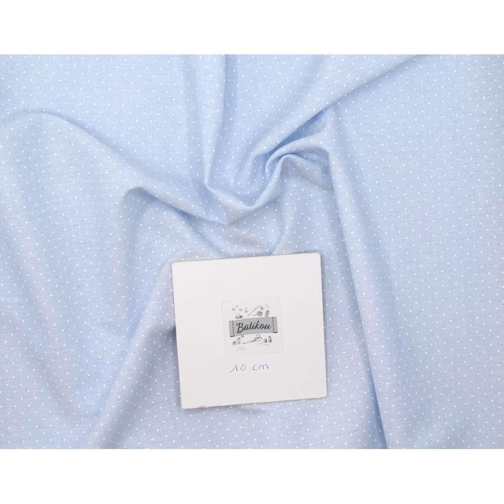 Chambray coton coloris bleu ciel à pois