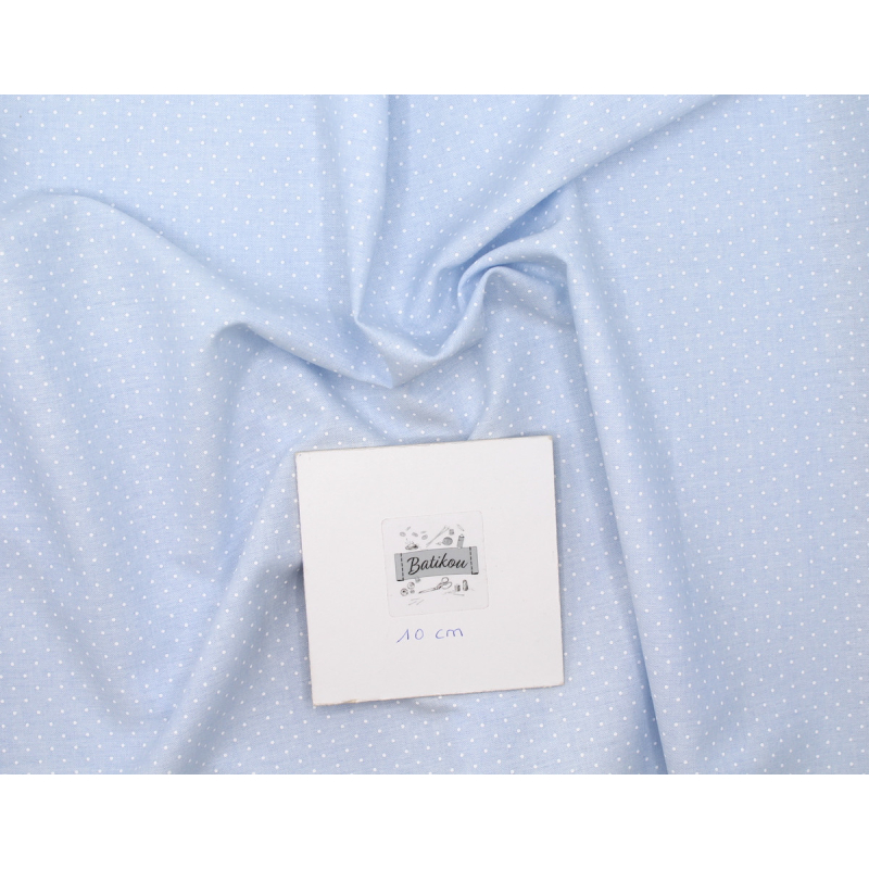 Chambray coton coloris bleu ciel à pois