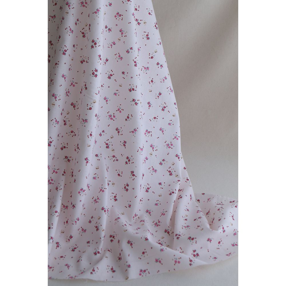Paula - Tissu sergé de coton organique fin imprimé fond rose