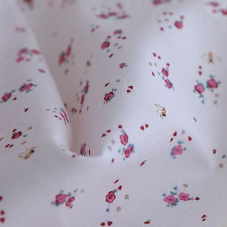 Paula - Tissu sergé de coton organique fin imprimé fond rose Paula - Tissu sergé de coton organique fin imprimé fond rose