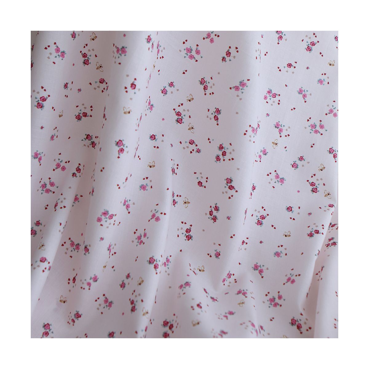 Paula - Tissu sergé de coton organique fin imprimé fond rose Paula - Tissu sergé de coton organique fin imprimé fond rose