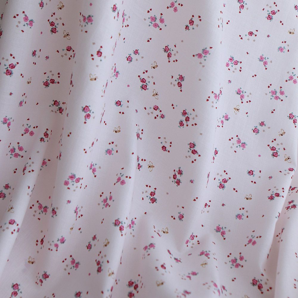 Paula - Tissu sergé de coton organique fin imprimé fond rose