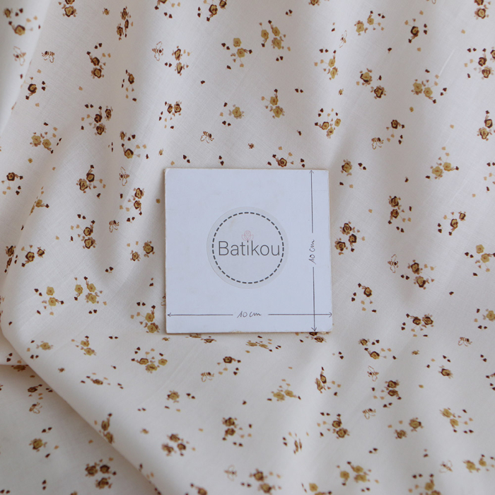 Paula - Tissu sergé de coton organique fin imprimé fond écru