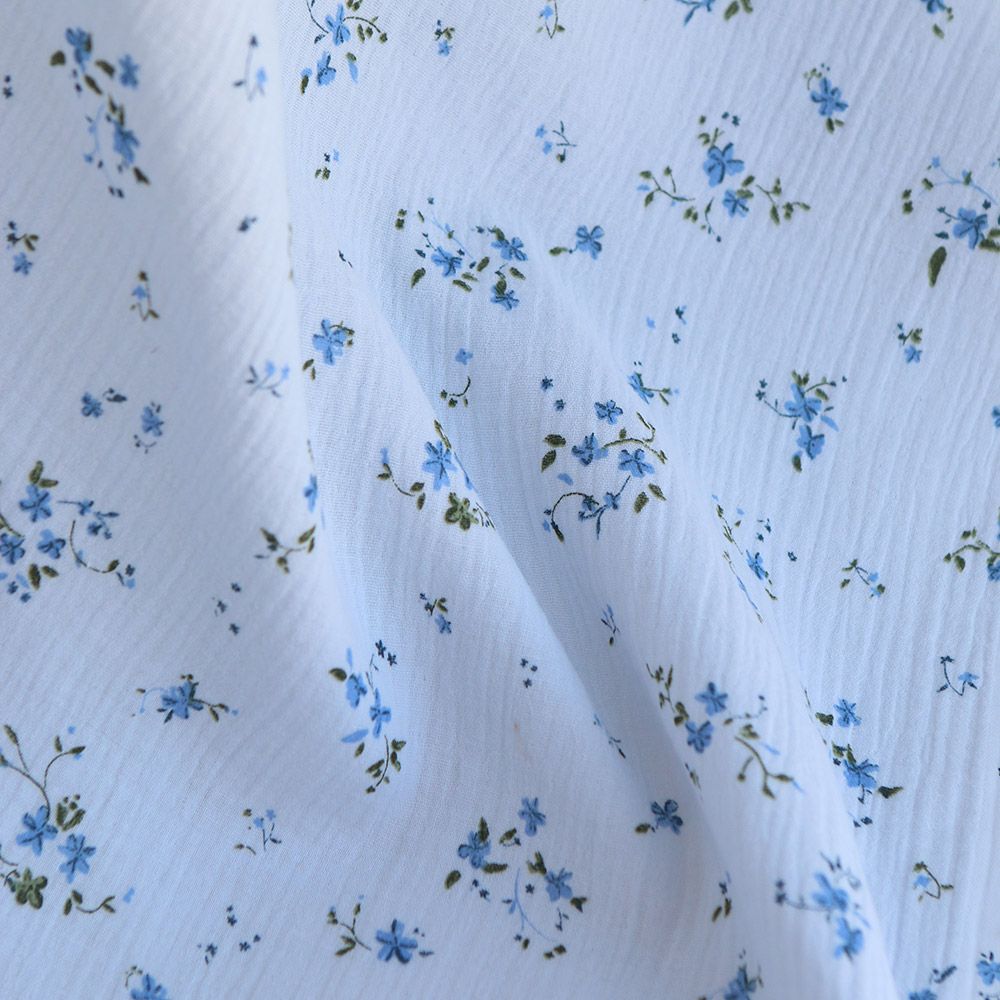 Sofia - Double gaze de coton motif fleuri fond bleu ciel