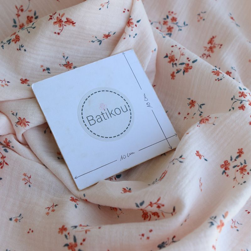 Sofia - Double gaze de coton motif fleuri fond rose