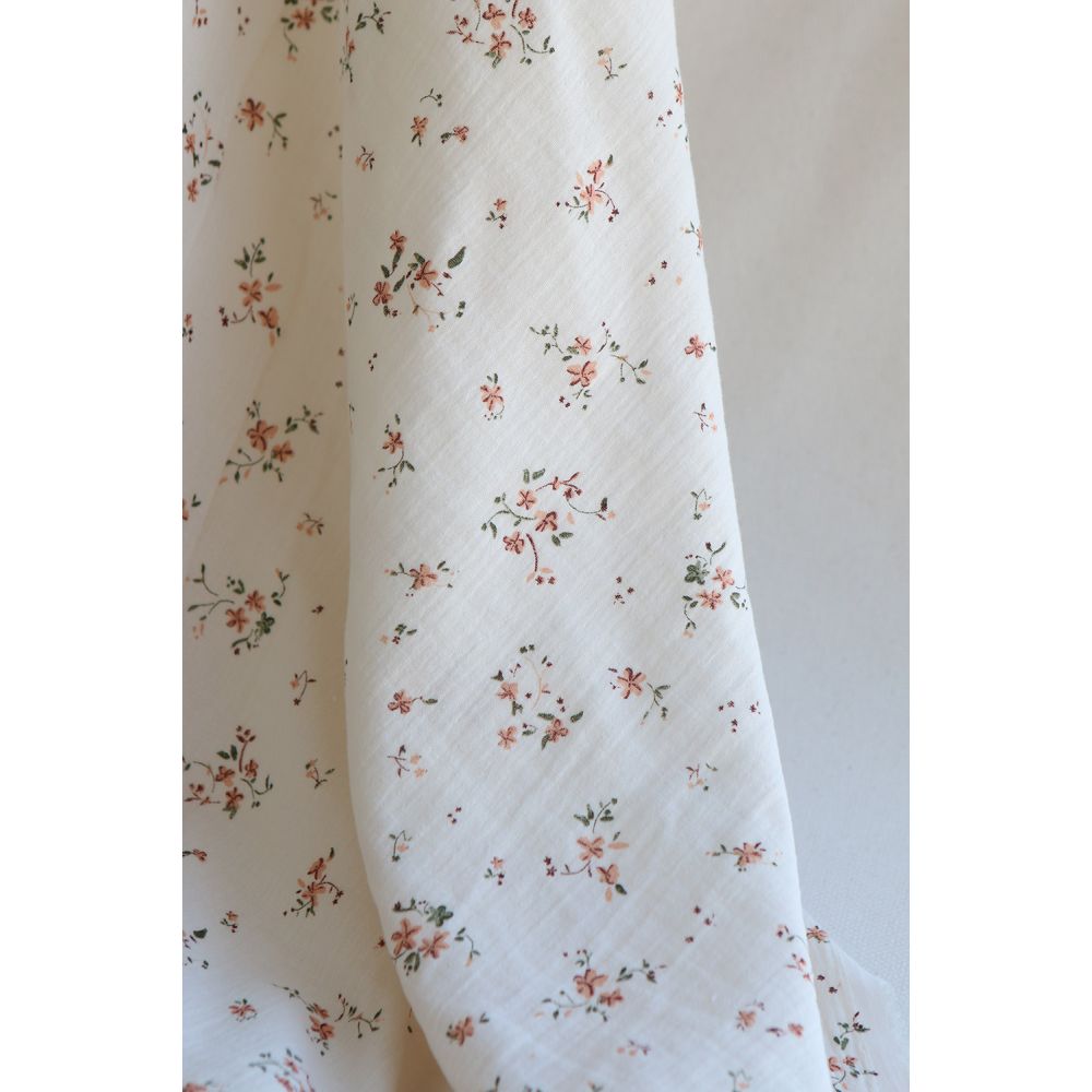 Sofia - Double gaze de coton motif fleuri fond écru