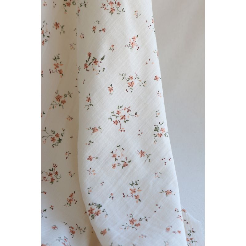 Sofia - Double gaze de coton motif fleuri fond écru