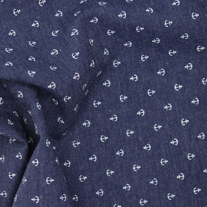 Chambray coton bleu marine à motifs arches