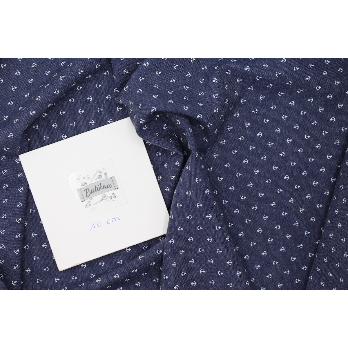 Chambray coton bleu marine à motifs arches Chambray coton bleu marine à motifs arches