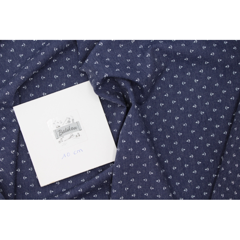 Chambray coton bleu marine à motifs arches