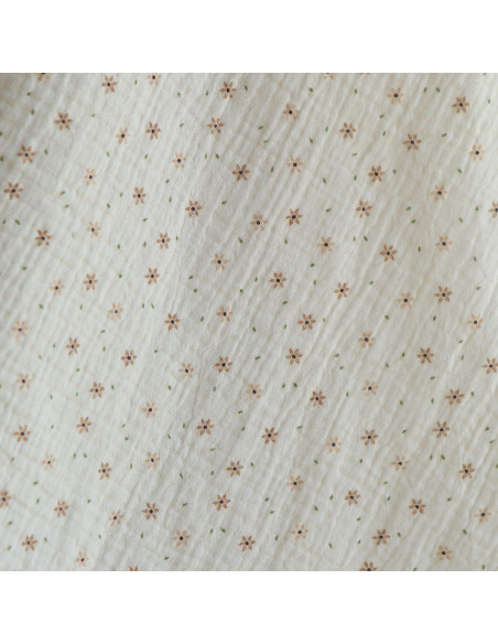 Double gaze de coton imprimé petites fleurs fond écru