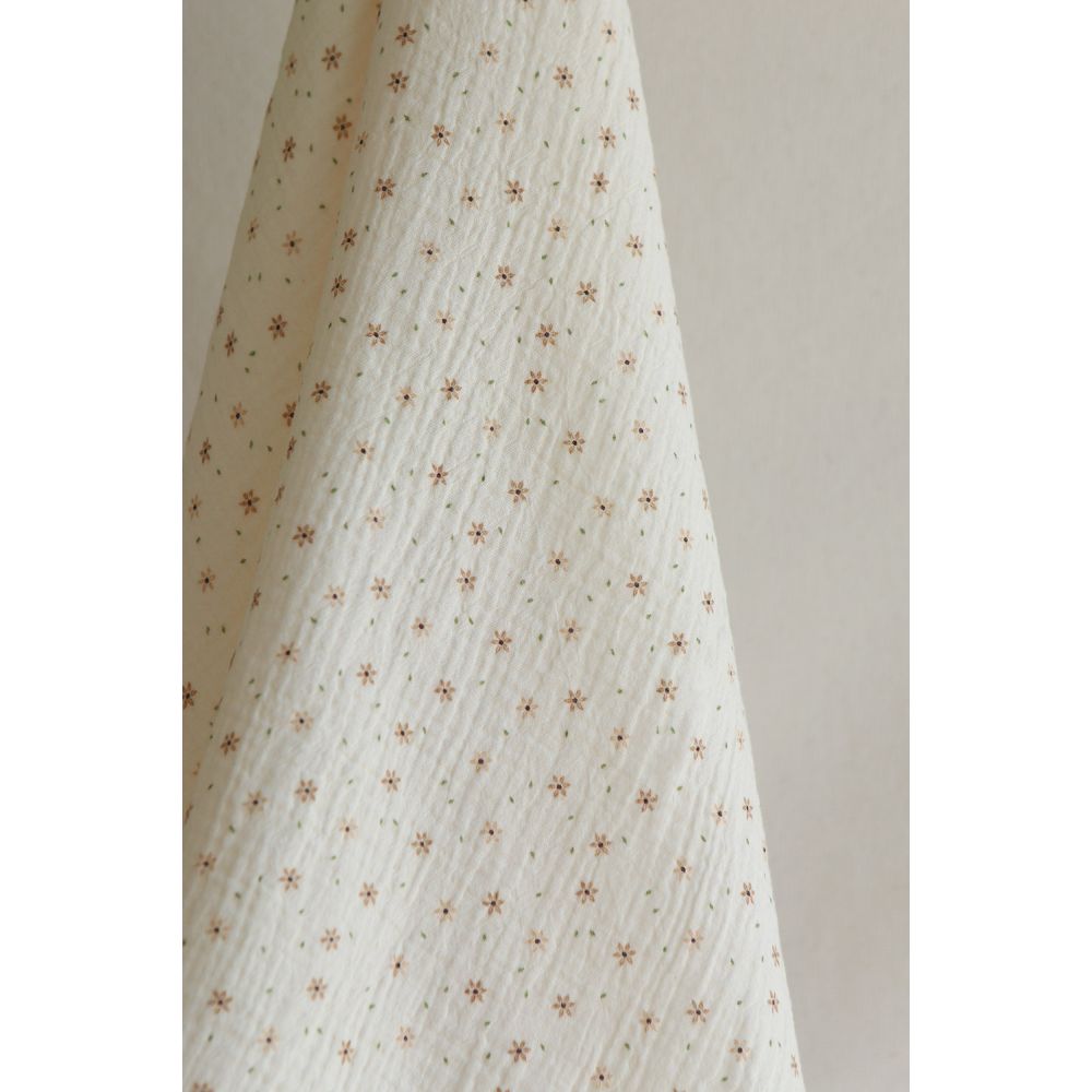 Double gaze de coton imprimé petites fleurs fond écru