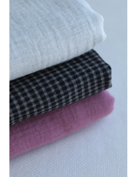 Billie - Coton gratté organique / flanelle imprimé carreaux tartan anthracite et taupe