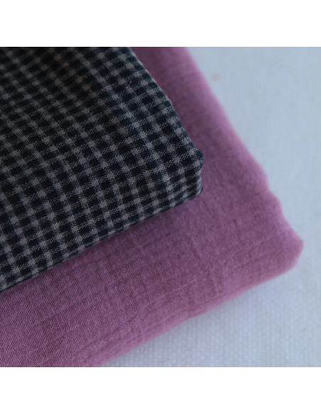 Billie - Coton gratté organique / flanelle imprimé carreaux tartan anthracite et taupe