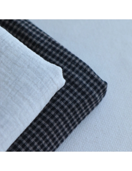 Billie - Coton gratté organique / flanelle imprimé carreaux tartan anthracite et taupe