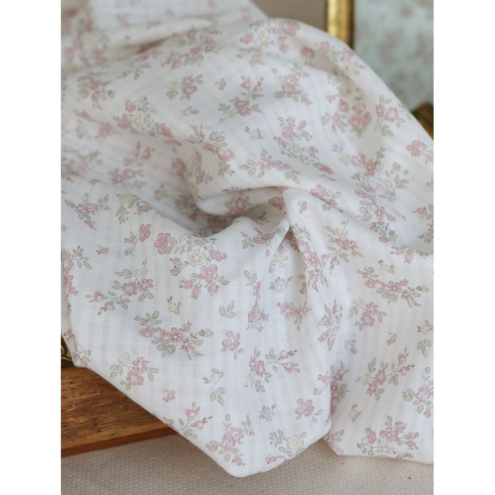 copy of Scarlett - Seersucker / Coton gaufré doux fond lait fleuri rose tendre