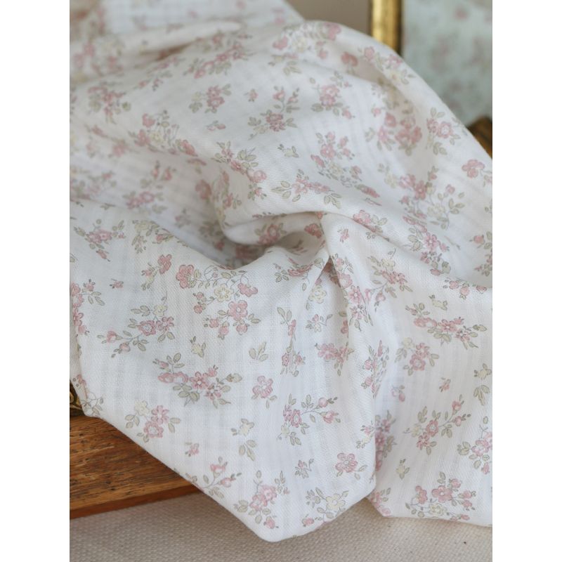 copy of Scarlett - Seersucker / Coton gaufré doux fond lait fleuri rose tendre
