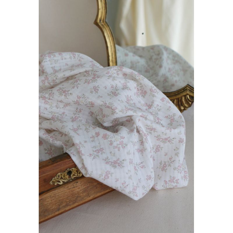 copy of Scarlett - Seersucker / Coton gaufré doux fond lait fleuri rose tendre