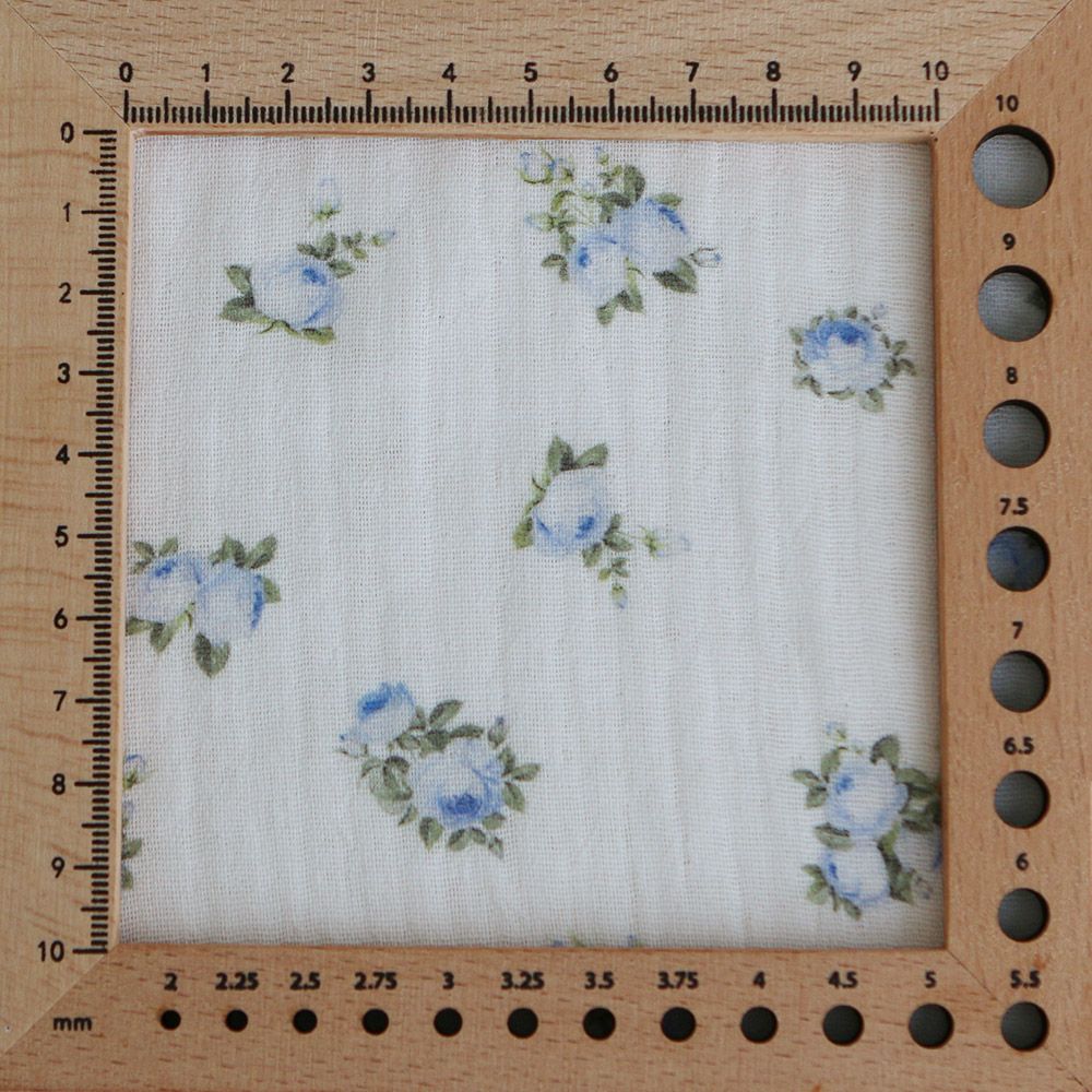 Rosabella - Double gaze de coton BIO blanc motif fleuri bleu