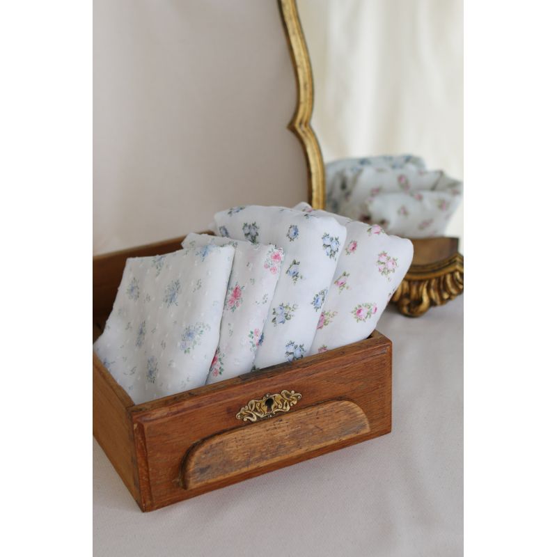 Rosabella - Double gaze de coton BIO blanc motif fleuri bleu