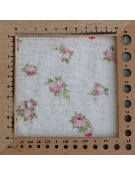 Rosabella - Double gaze de coton BIO blanc motif fleuri rose