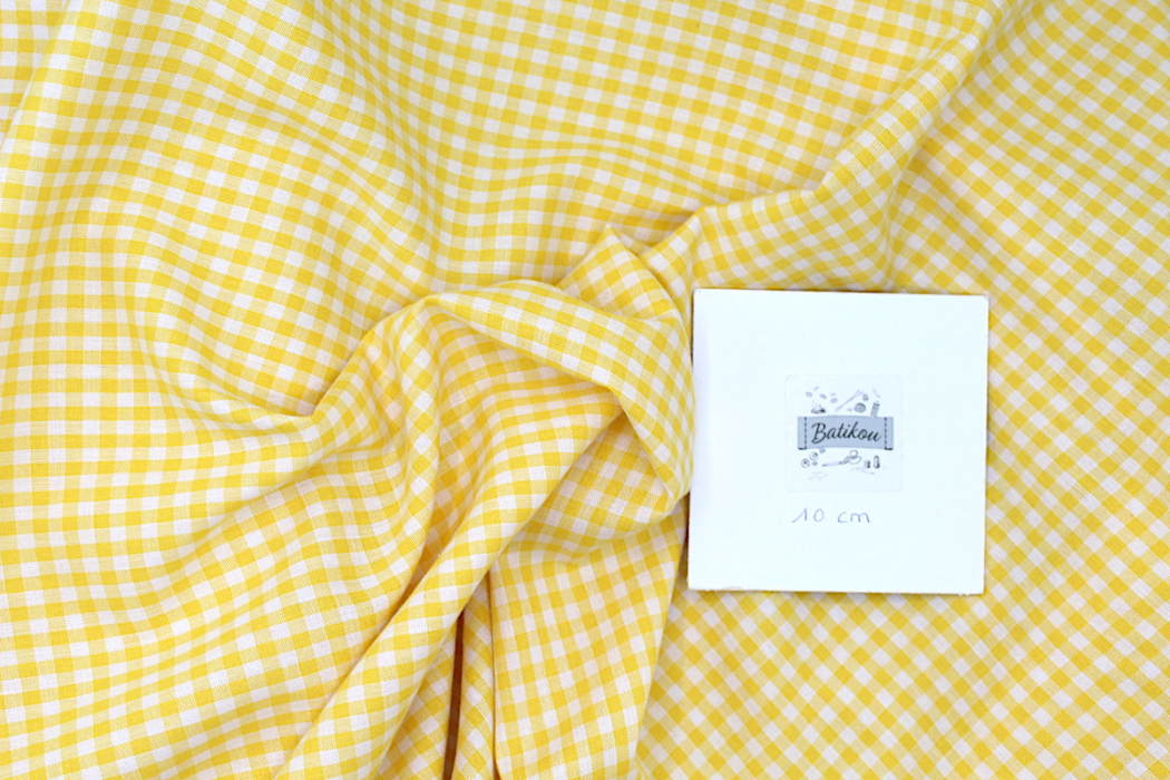 Coton vichy carreaux 10mm jaune citron