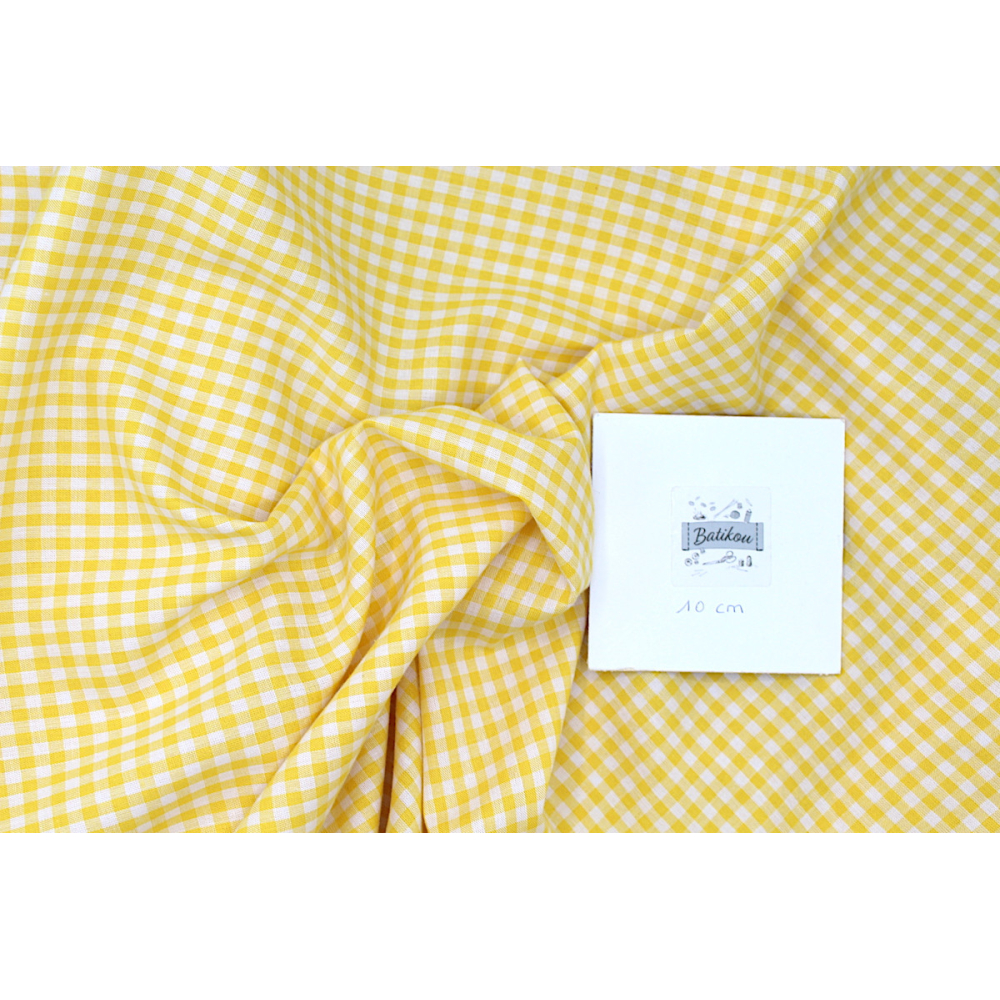 Coton vichy carreaux 10mm jaune citron